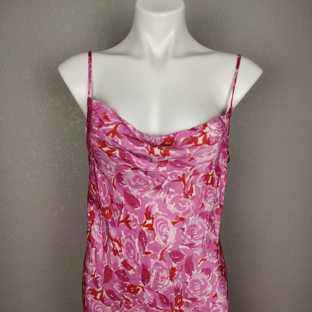 SPELL Islamorada Bias Strappy Floral Rose Cowl Neck Pink Slip Maxi Dress Large - Picture 11 of 16